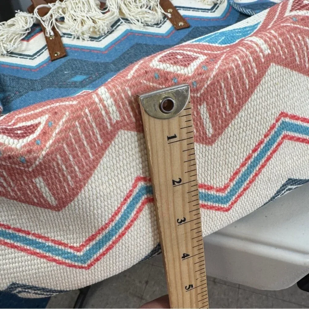 Boho Aztec Fringe Tote Bag Tribal Canvas Beach Shopper Southwest Style Summer - Picture 11 of 14